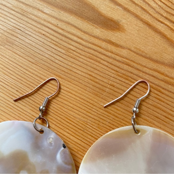 Vintage Rose Printed Shell Earrings Large Round Dangle Boho Pink Yellow - Picture 6 of 9